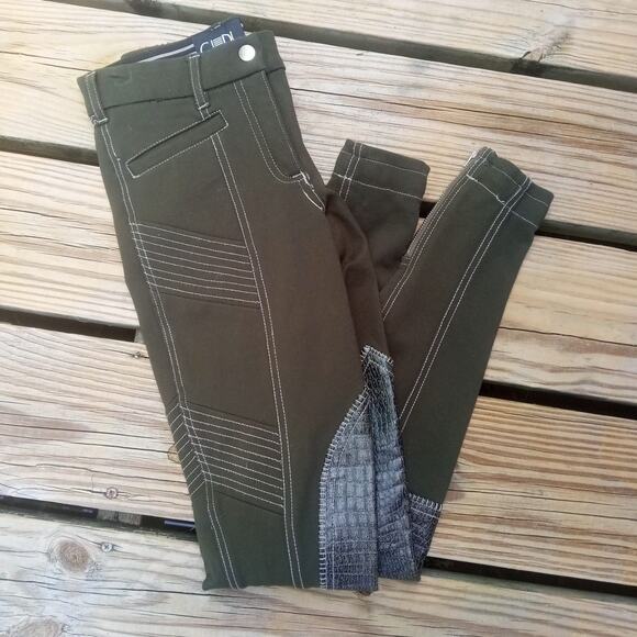 GHO DHO Riding Breeches SZ 24 Green Crocodile Print Re-Inforced Leg Equestrian - Picture 14 of 14